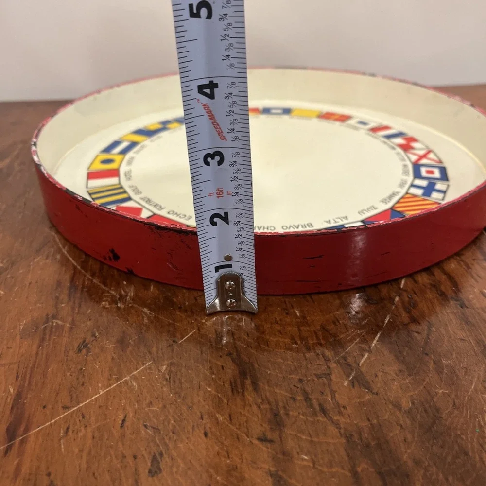 Vintage Boat Cocktail Serving Tray Rim Nautical Flag Coastal Beach Decor, Rare‎